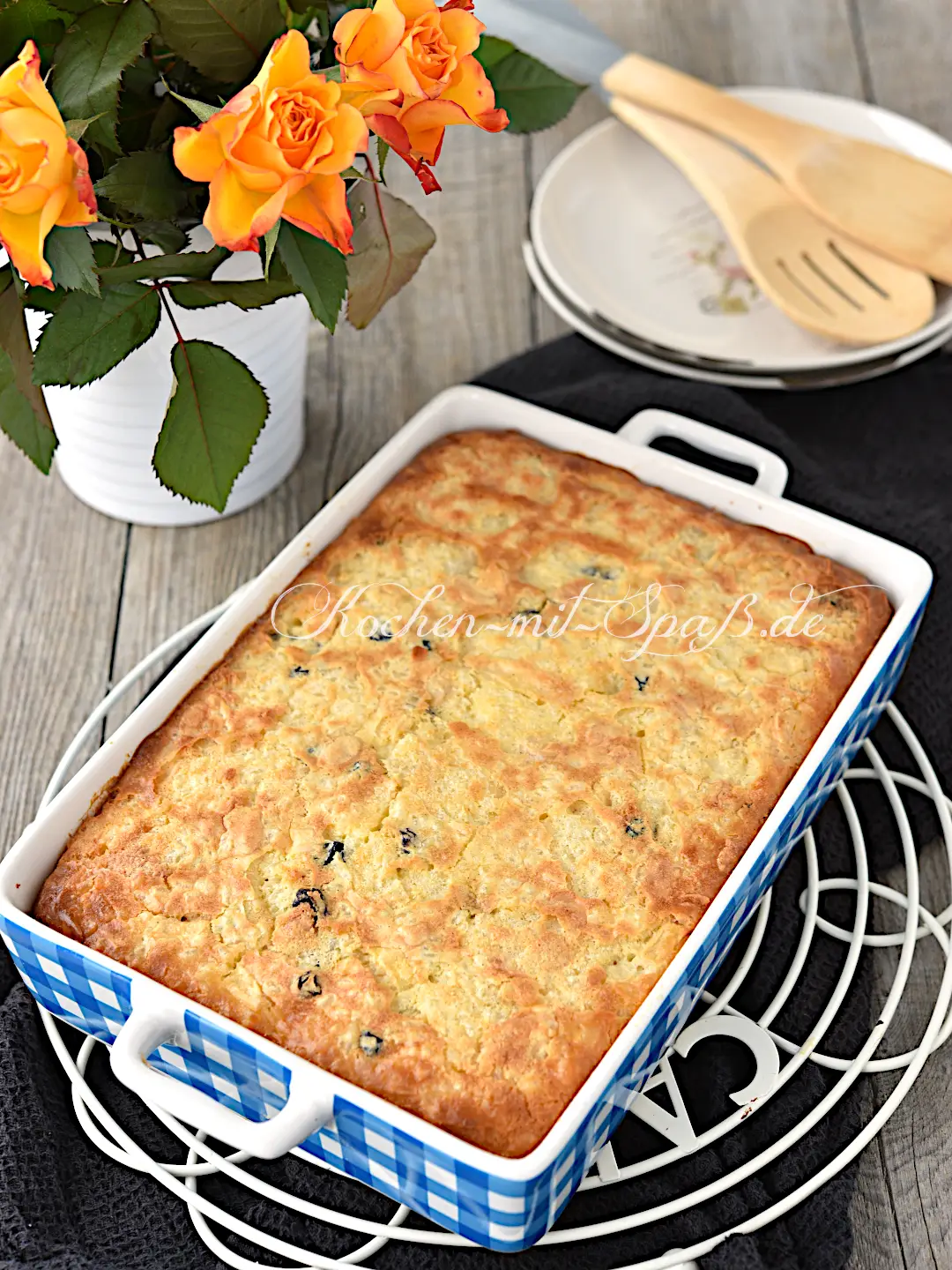 Reisauflauf mit Mandeln und Rosinen