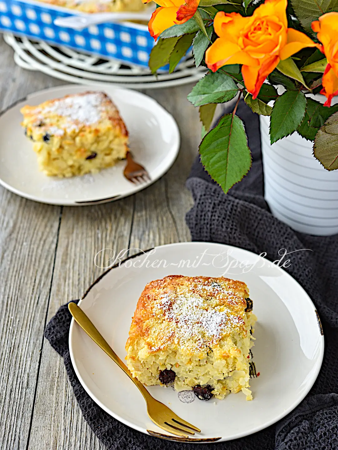 Reisauflauf mit Mandeln und Rosinen